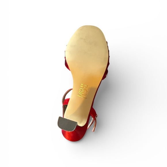 Nina Red Satin Heels with Rhinestone Detail - Picture 4 of 5